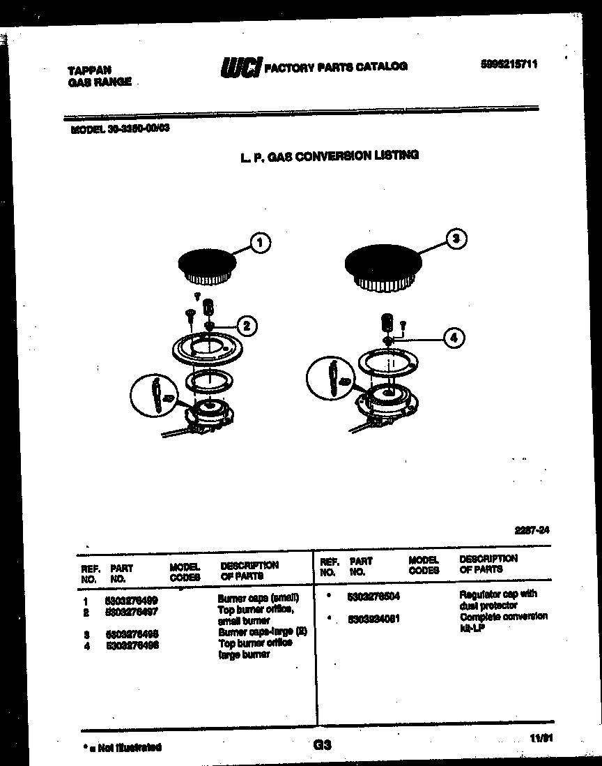 Tappan 30-3350-23-03 burner parts diagram