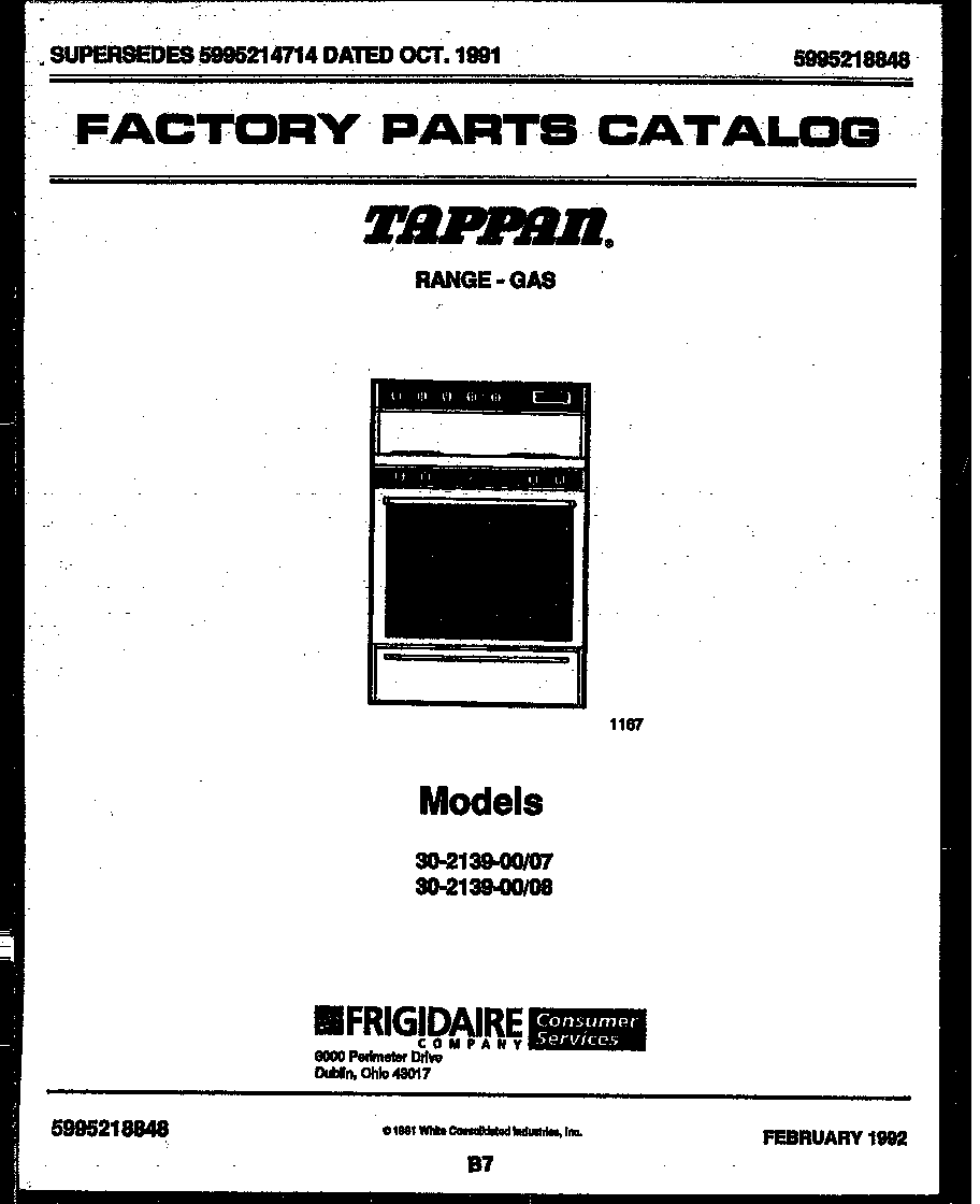 Tappan 30-2139-00-08 cover page diagram