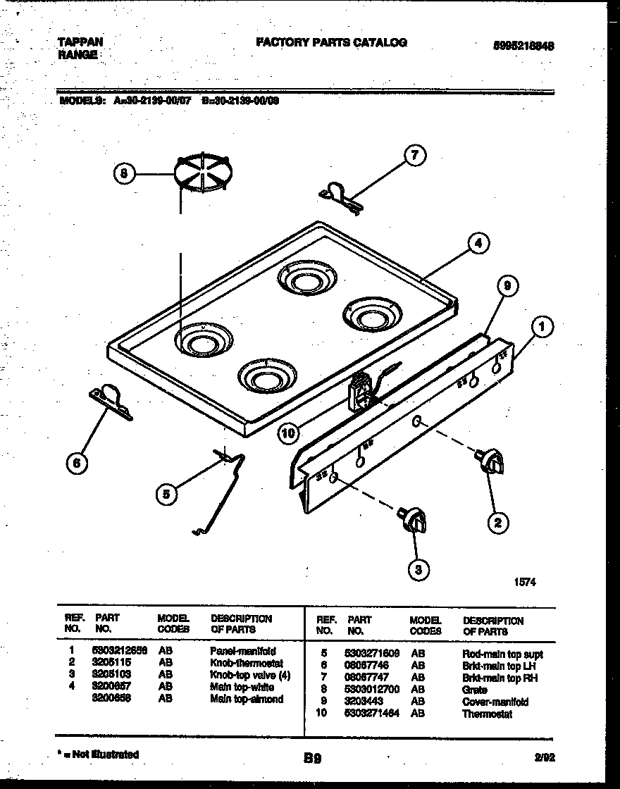 Tappan 30-2139-00-08 cooktop parts diagram