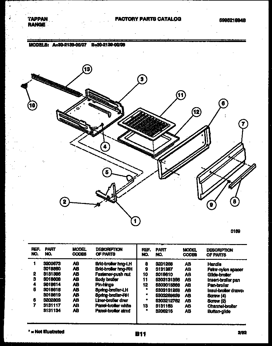 Tappan 30-2139-00-08 broiler drawer parts diagram