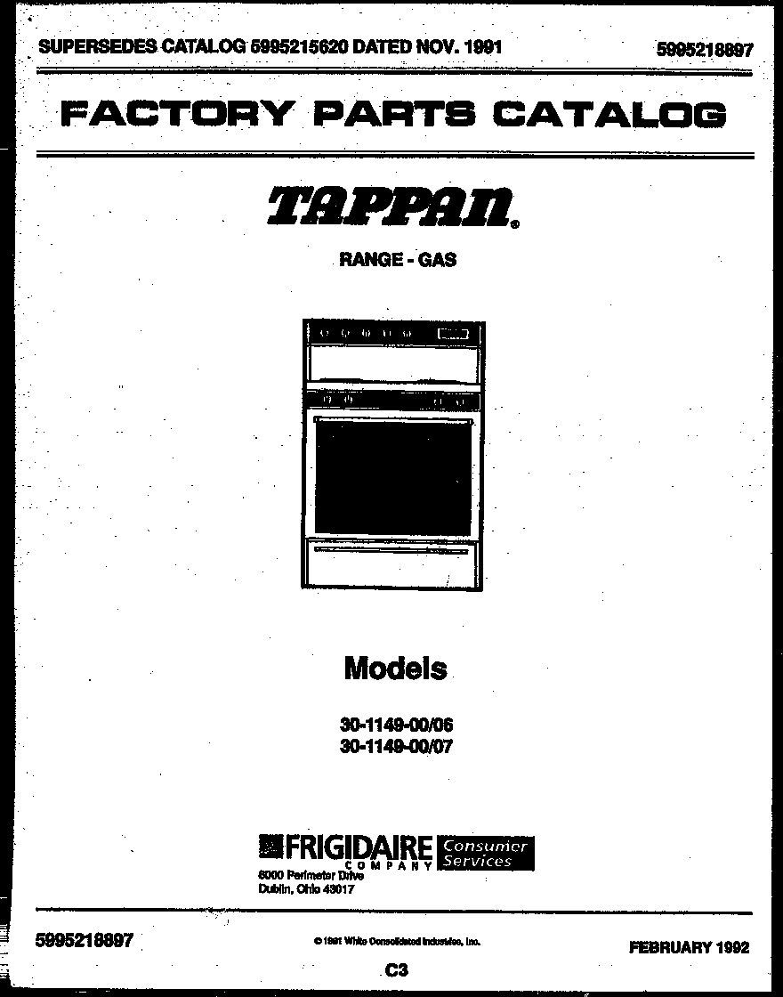 Tappan 30-1149-23-07 cover page diagram