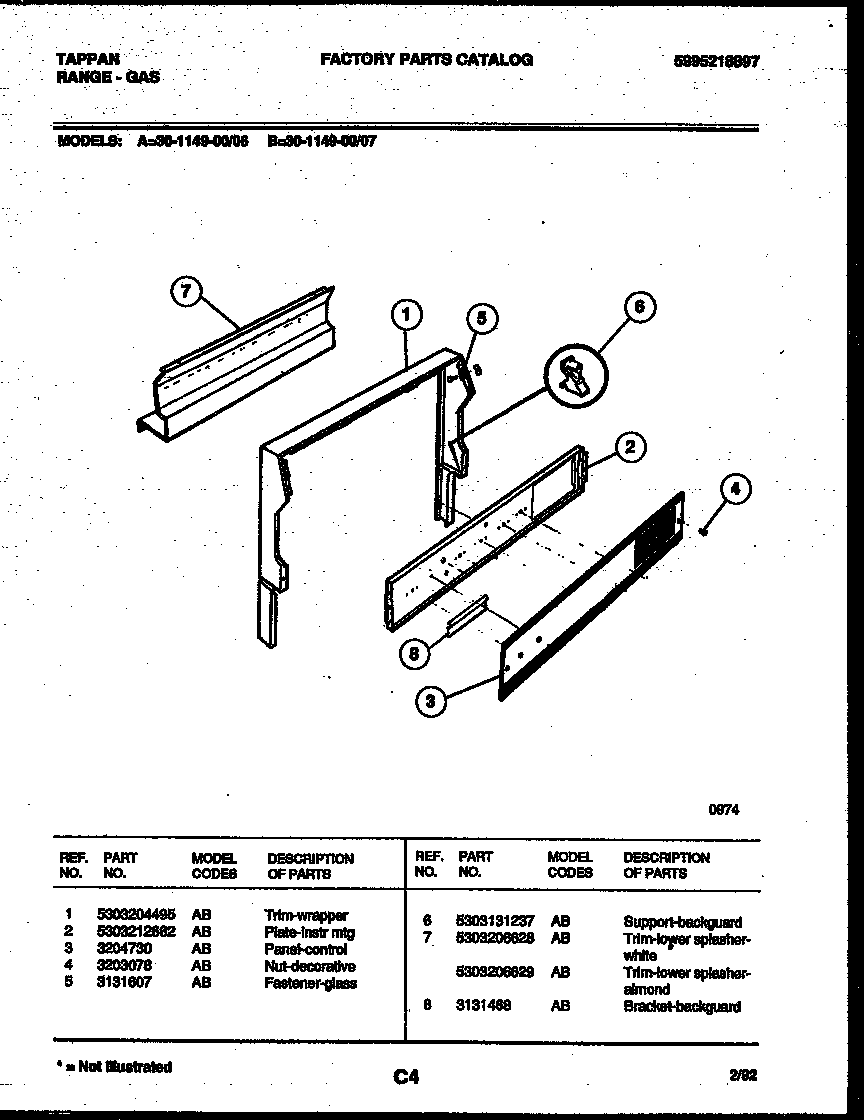 Tappan 30-1149-23-07 backguard diagram
