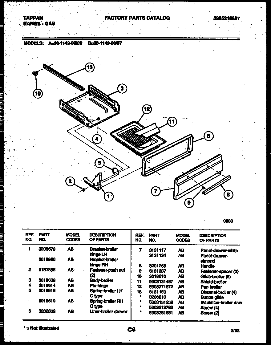 Tappan 30-1149-23-07 broiler drawer parts diagram
