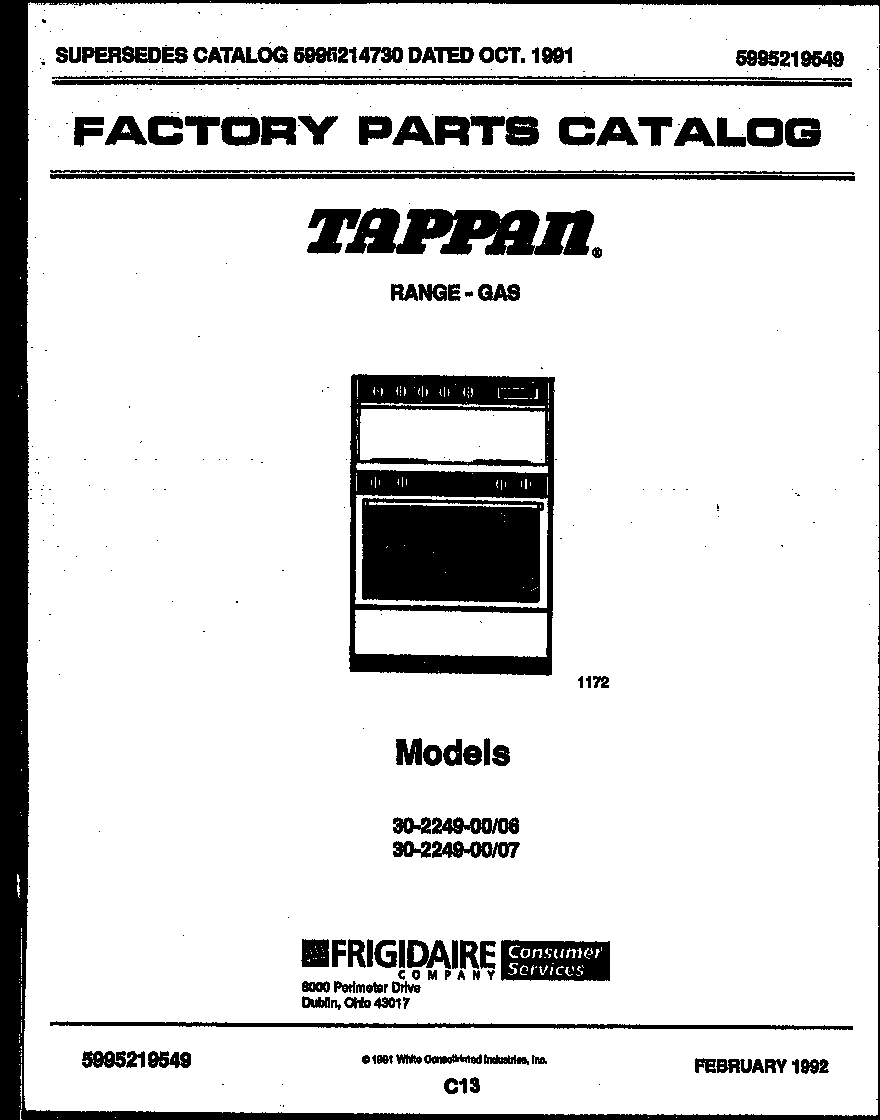 Tappan 30-2249-23-06 cover page diagram