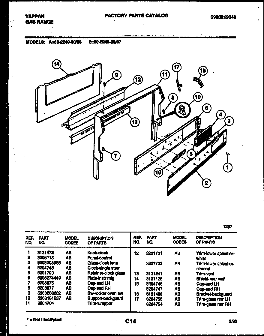 Tappan 30-2249-23-06 backguard diagram