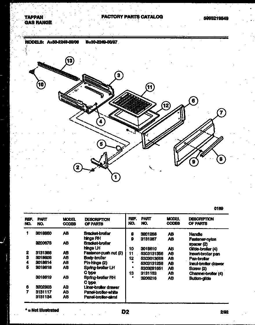 Tappan 30-2249-23-06 broiler drawer parts diagram