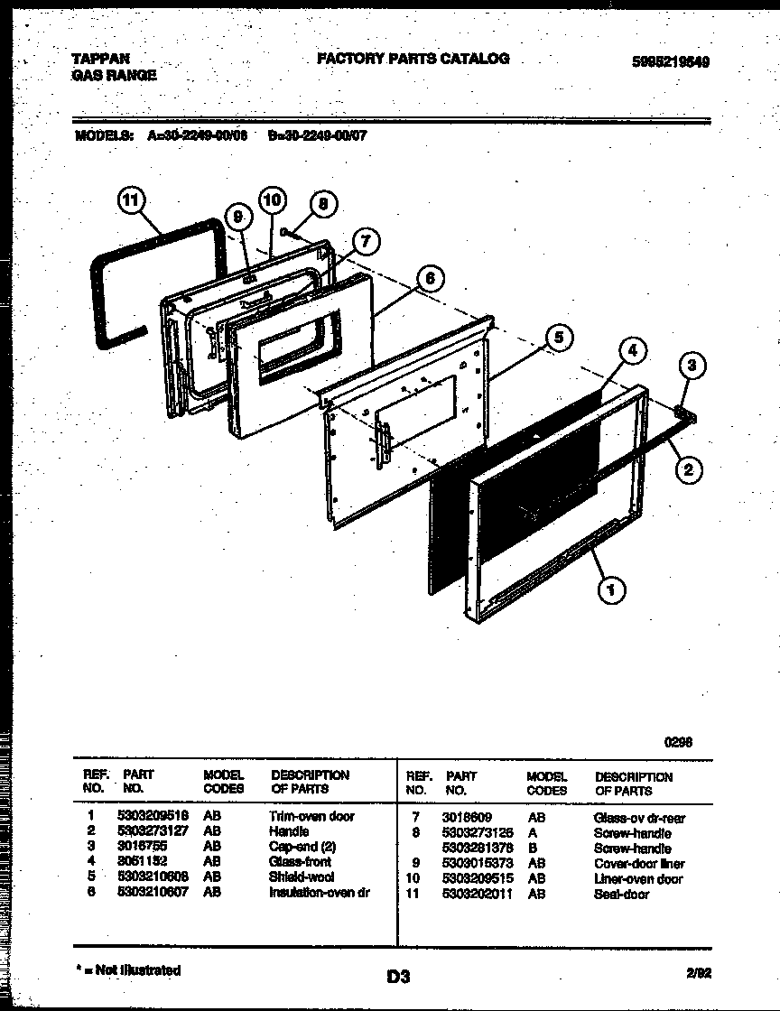 Tappan 30-2249-23-06 door parts diagram