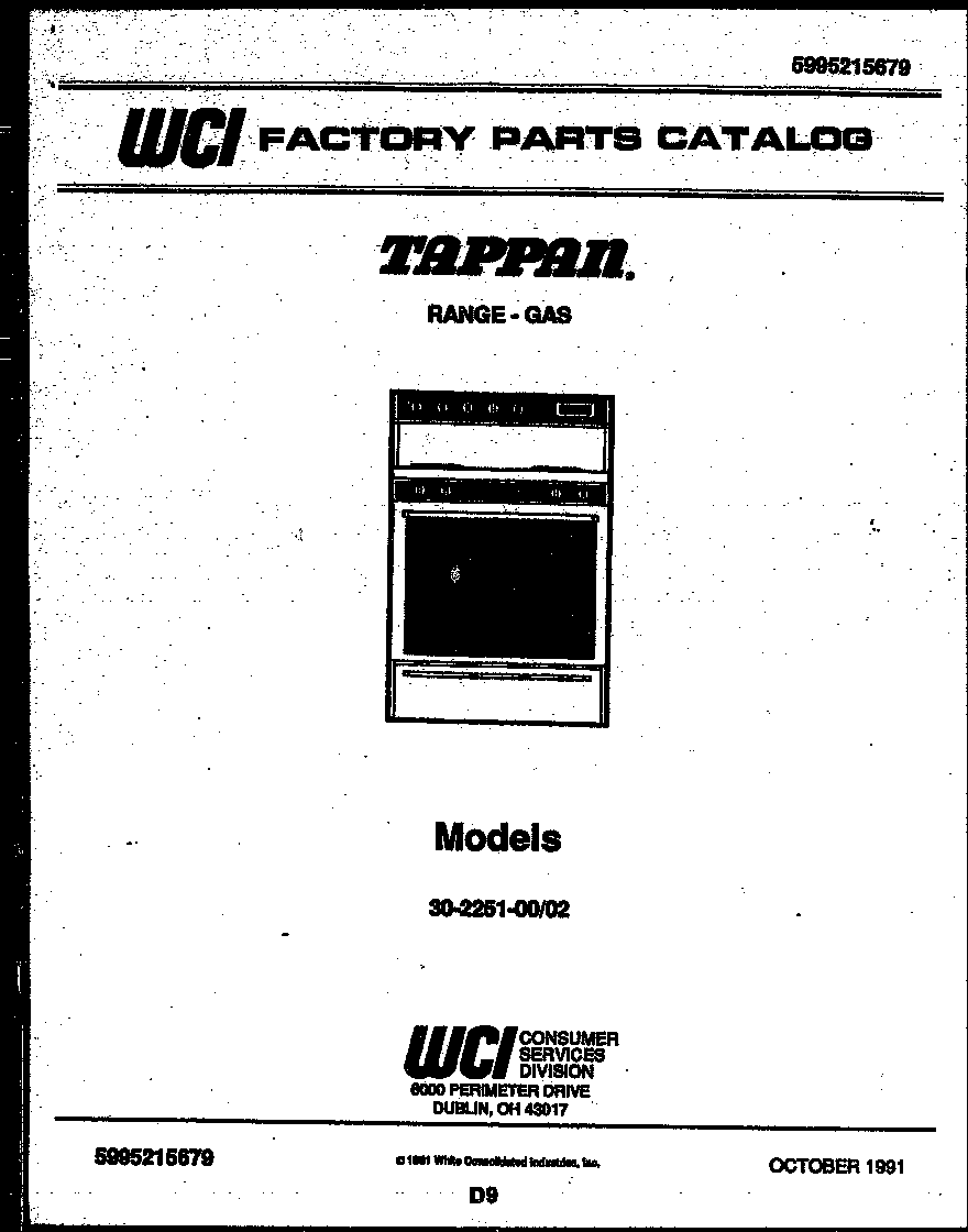 Tappan 30-2251-23-02 cover page diagram