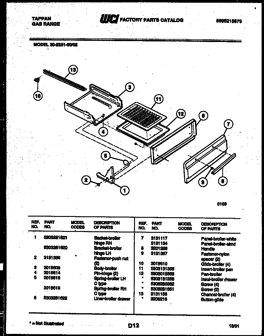 Tappan 30-2251-23-02 broiler drawer parts diagram