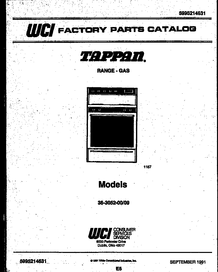 Tappan 36-3052-66-09 cover page diagram
