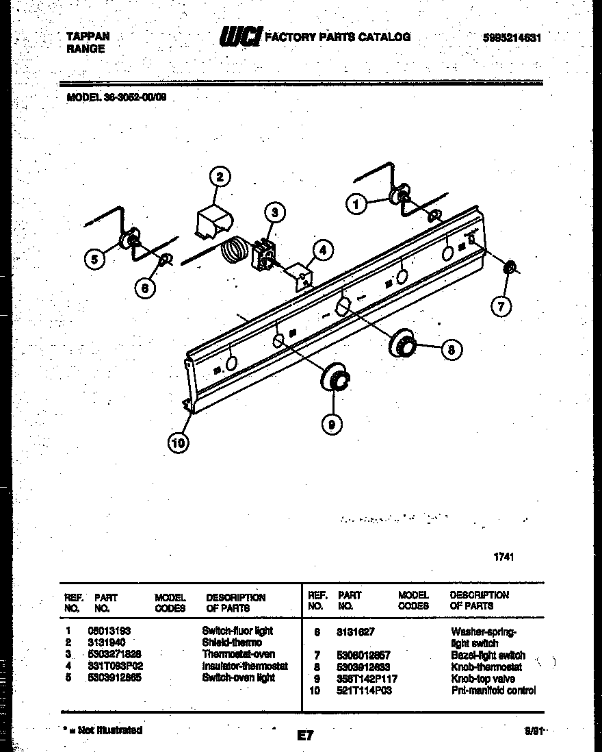 Tappan 36-3052-66-09 control panel diagram