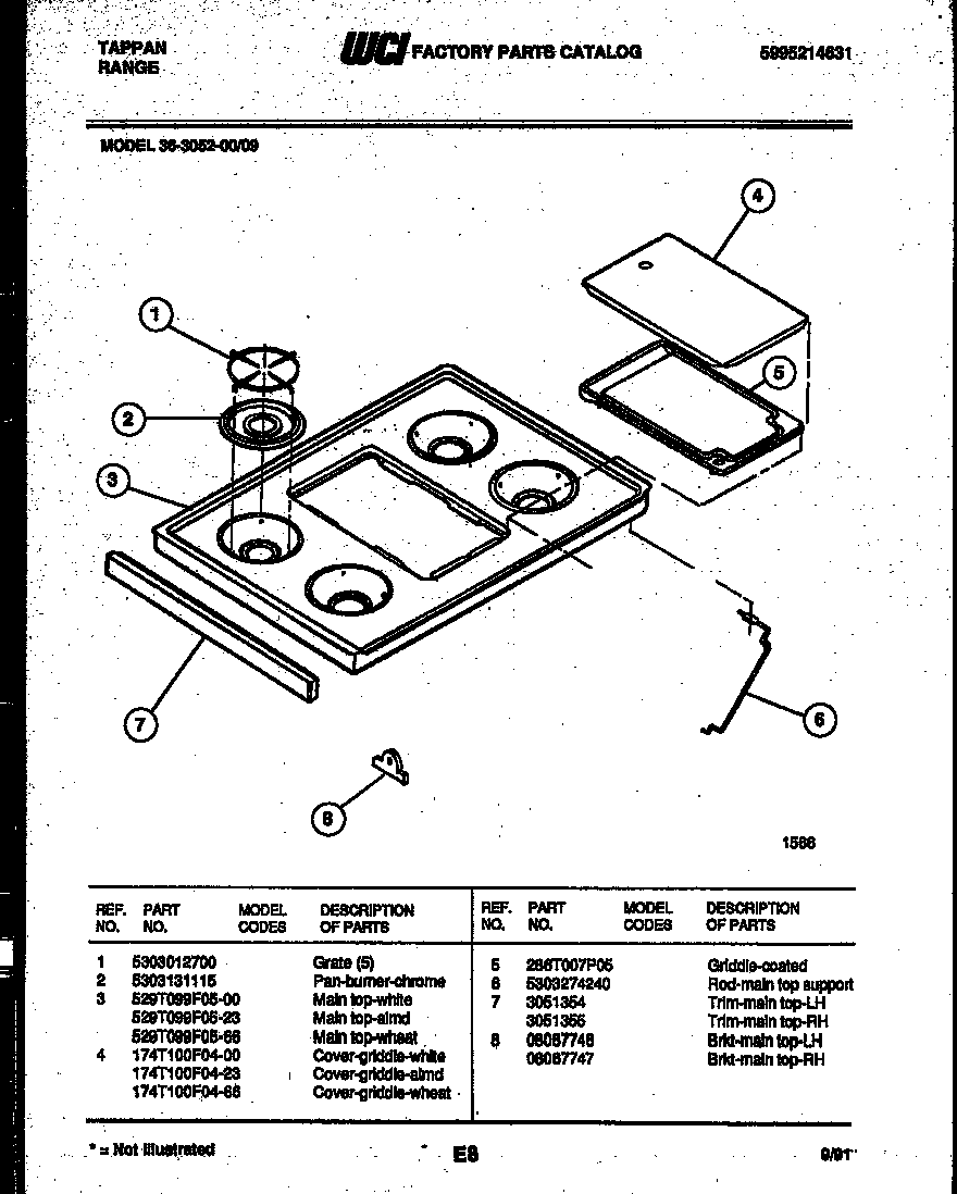 Tappan 36-3052-66-09 cooktop parts diagram