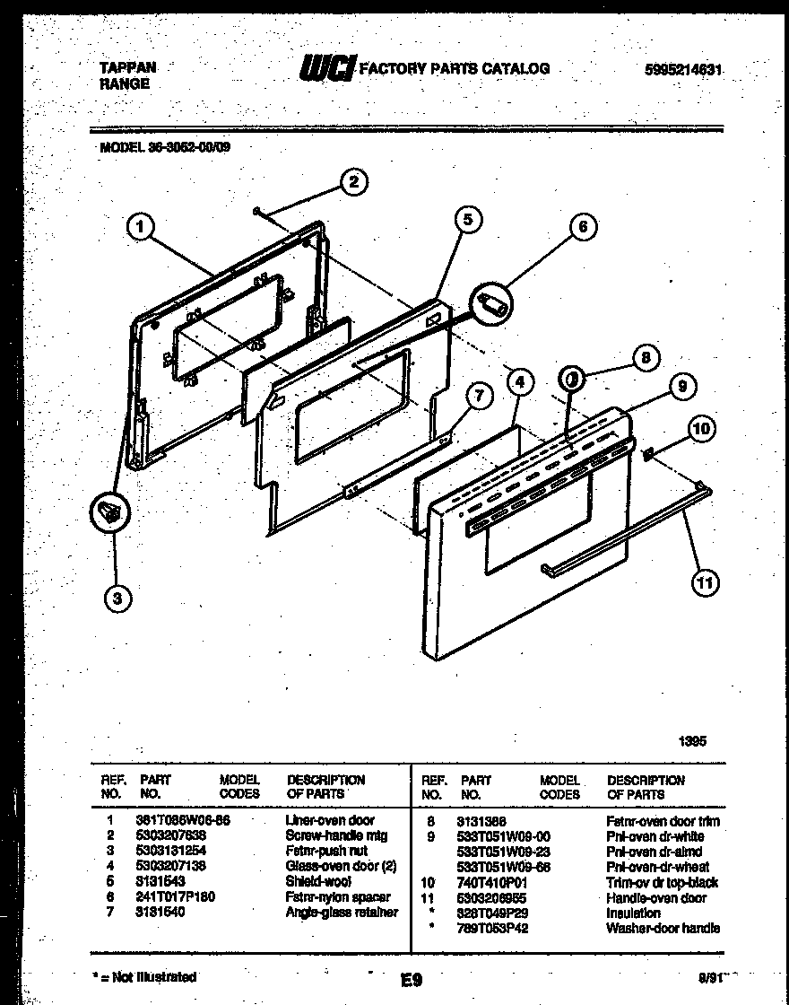 Tappan 36-3052-66-09 door parts diagram
