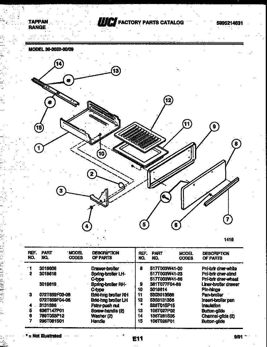 Tappan 36-3052-66-09 broiler drawer parts diagram