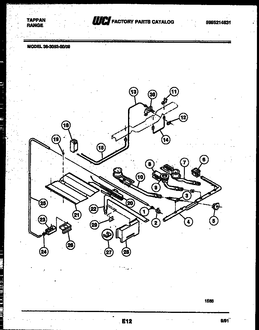 Tappan 36-3052-66-09 burner, manifold and gas control diagram