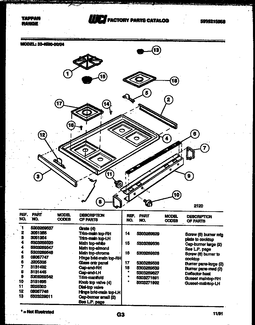 Tappan 30-4980-00-04 cooktop parts diagram