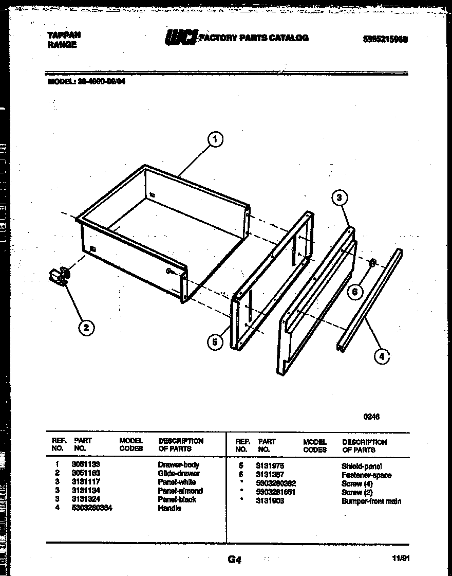 Tappan 30-4980-00-04 drawer parts diagram
