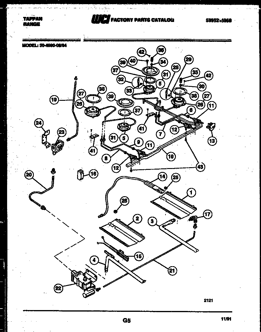 Tappan 30-4980-00-04 burner, manifold and gas control diagram