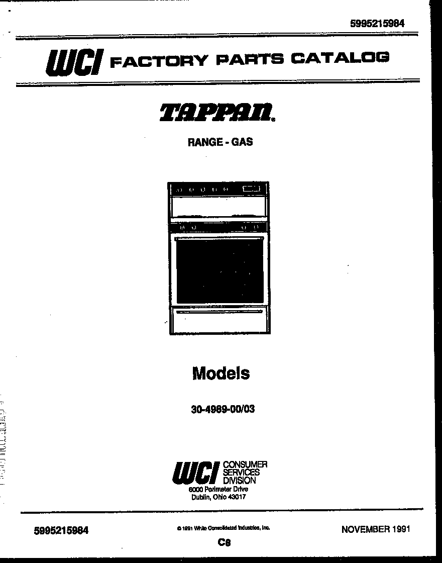 Tappan 30-4989-00-03 cover page diagram