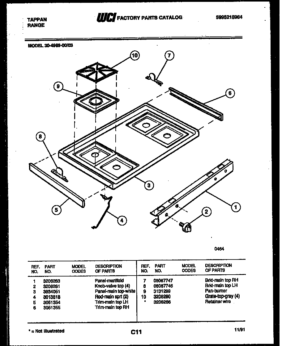 Tappan 30-4989-00-03 cooktop parts diagram
