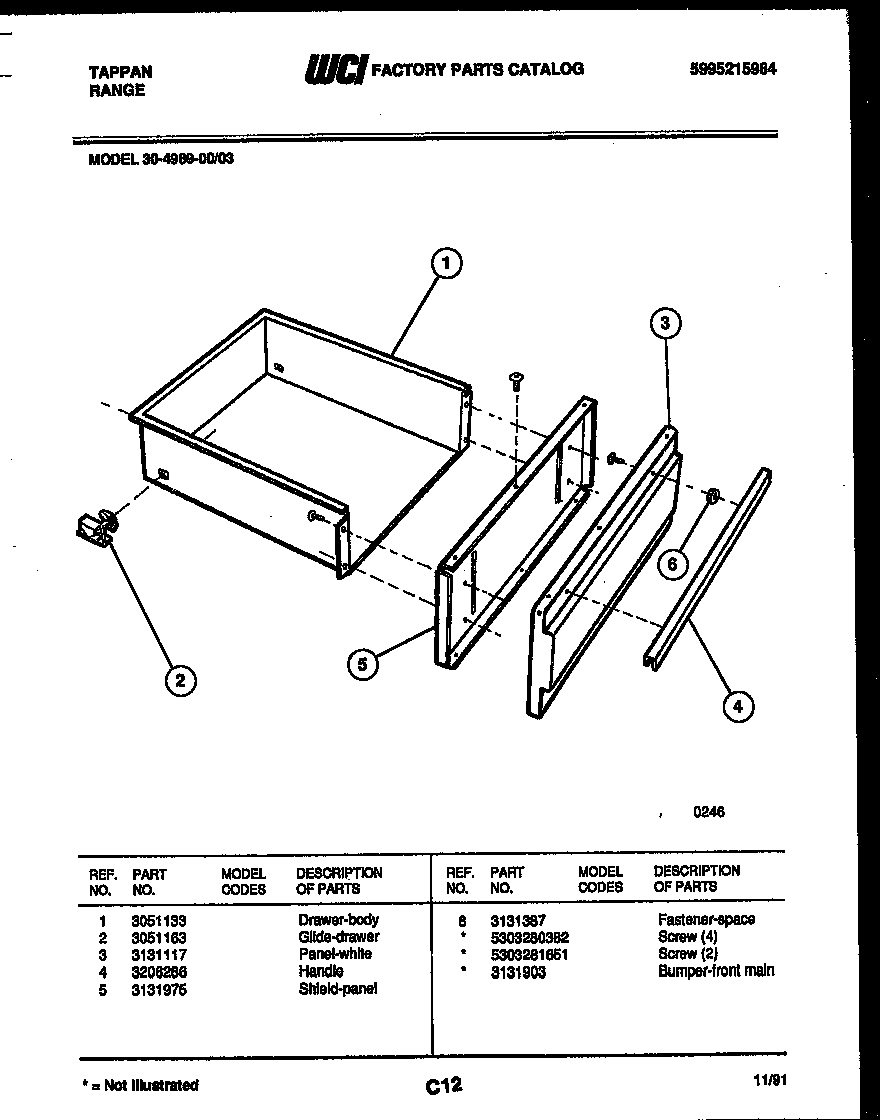 Tappan 30-4989-00-03 drawer parts diagram