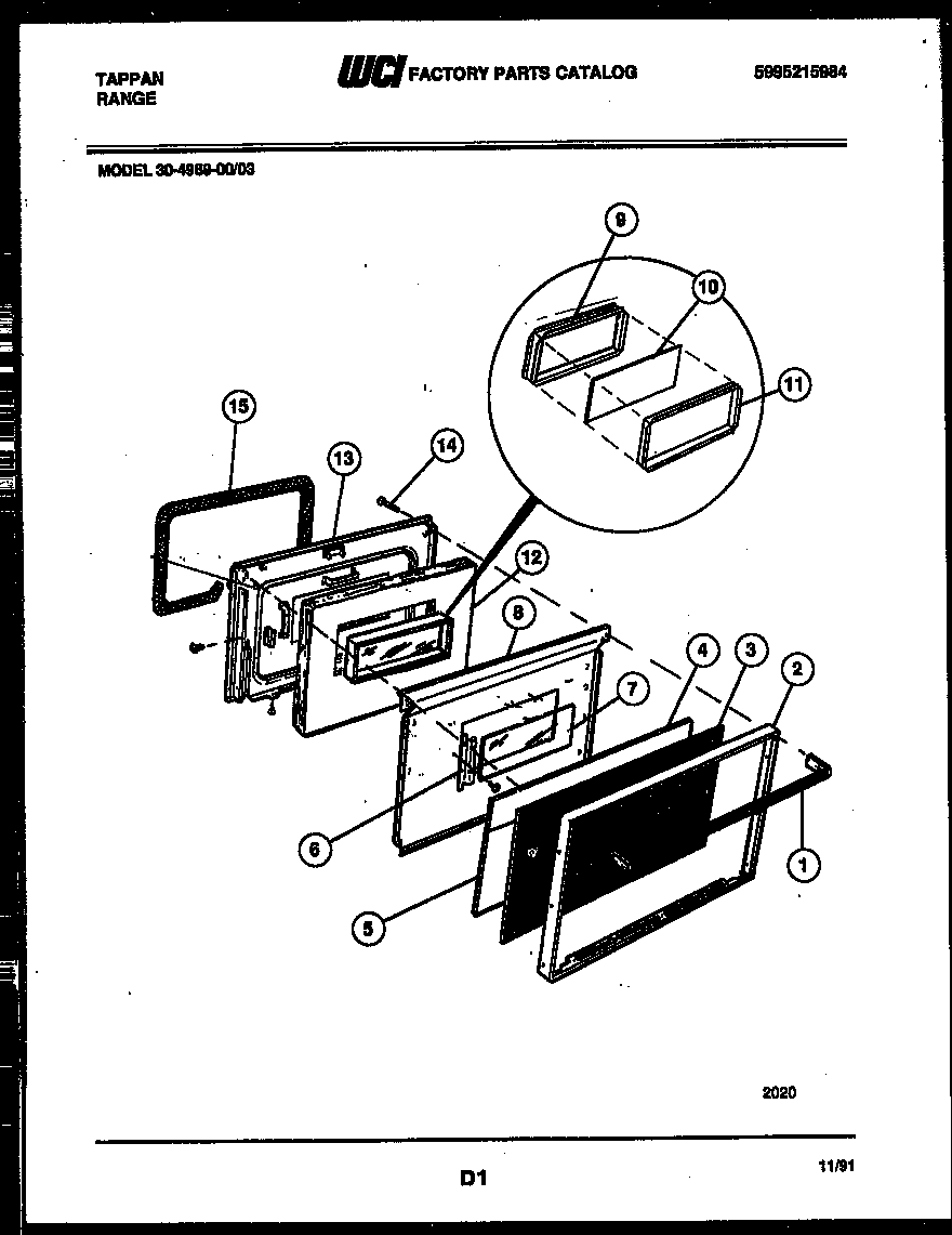 Tappan 30-4989-00-03 door parts diagram