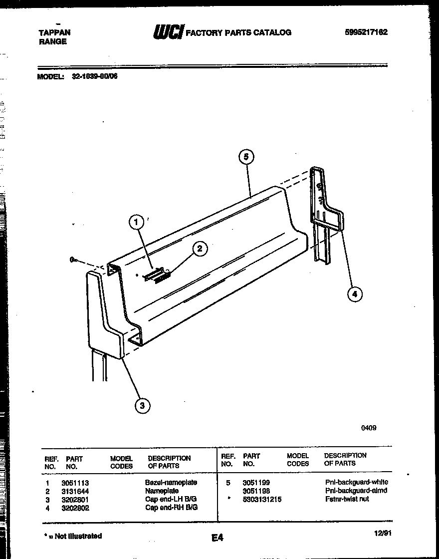 Tappan 32-1039-00-06 backguard diagram