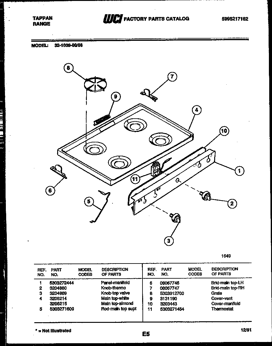 Tappan 32-1039-00-06 cooktop parts diagram