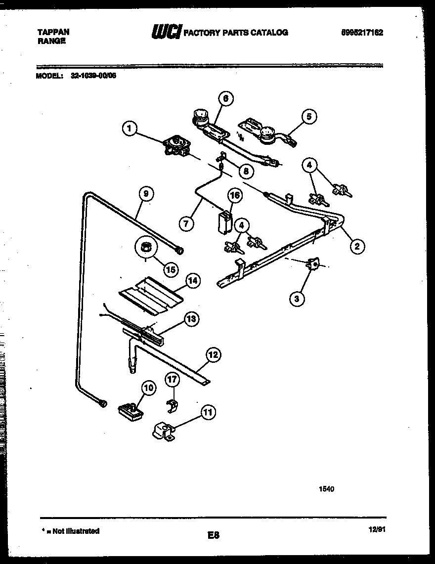 Tappan 32-1039-00-06 burner, manifold and gas control diagram