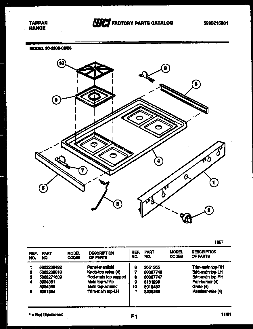 Tappan 30-3989-00-06 cooktop parts diagram