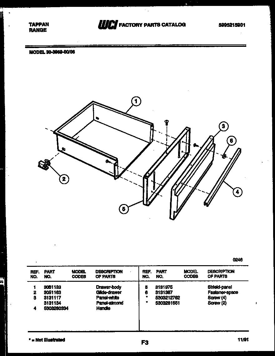 Tappan 30-3989-00-06 drawer parts diagram