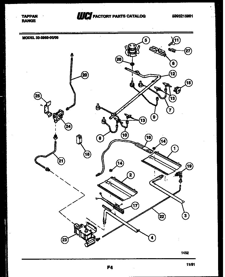 Tappan 30-3989-00-06 burner, manifold and gas control diagram