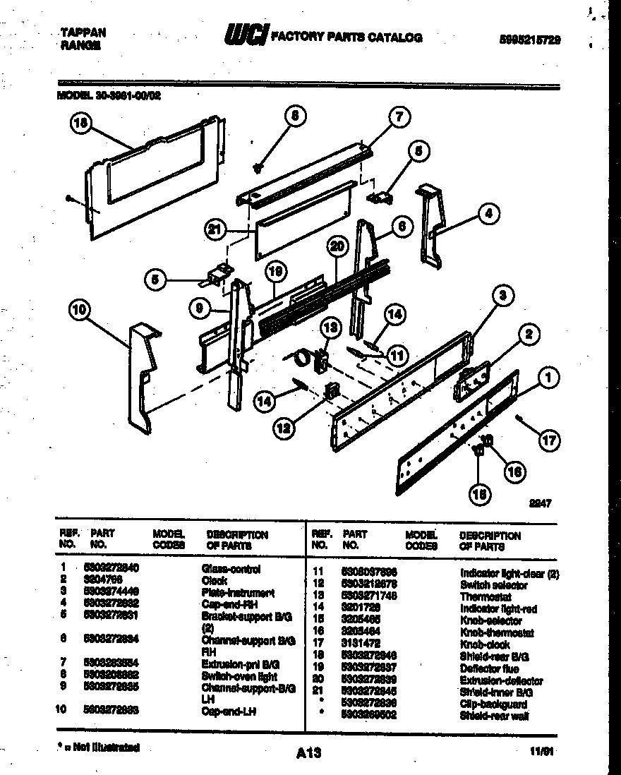 Tappan 30-3981-00-02 backguard diagram