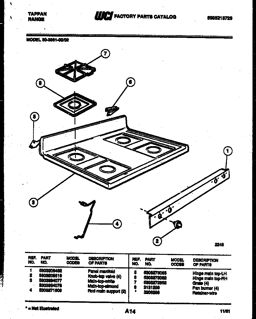 Tappan 30-3981-00-02 cooktop parts diagram