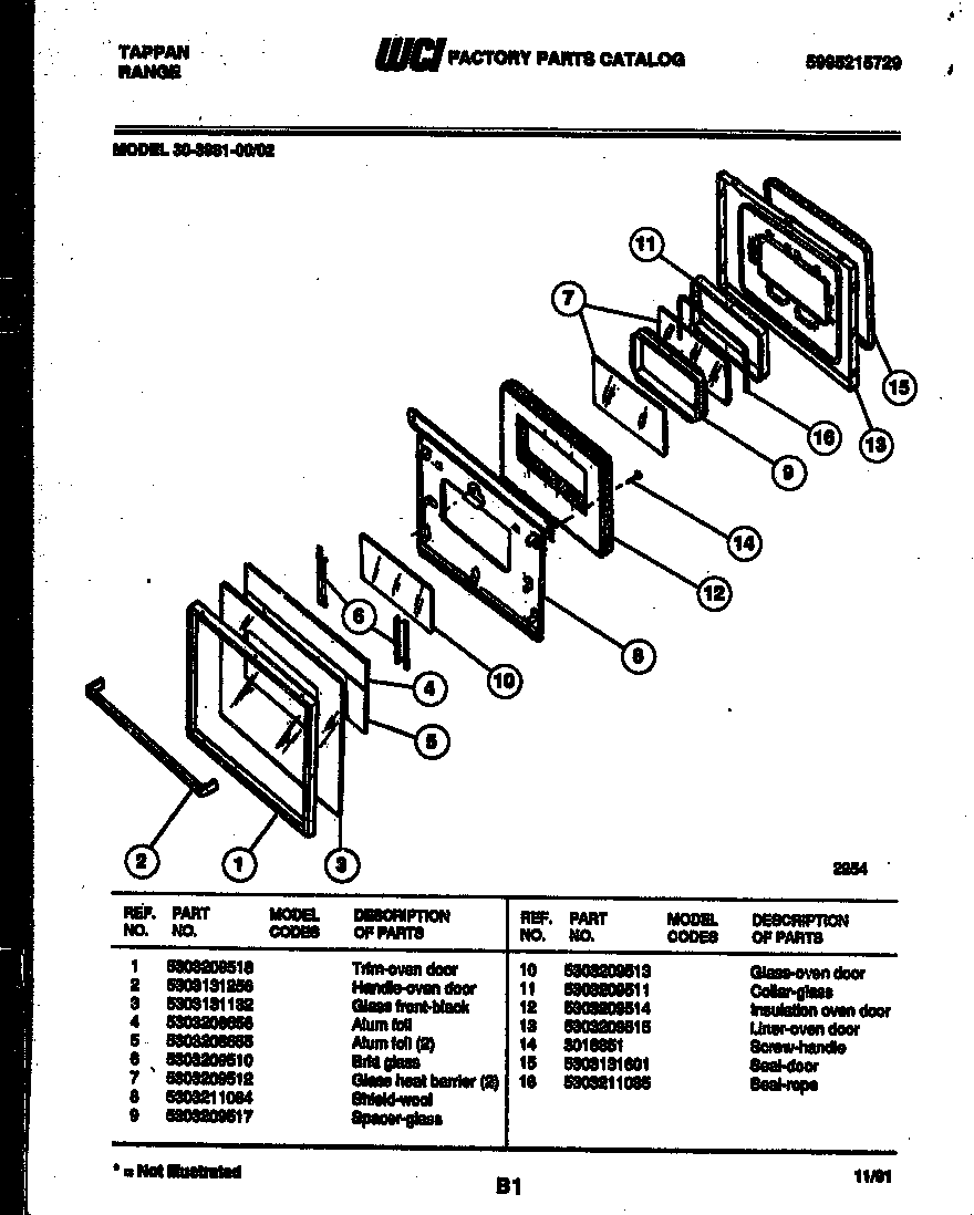 Tappan 30-3981-00-02 door parts diagram