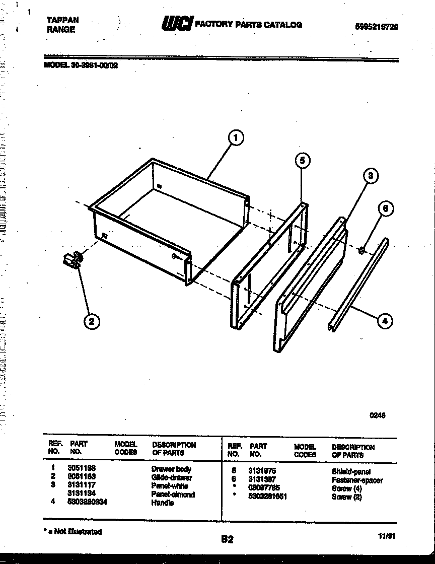 Tappan 30-3981-00-02 drawer parts diagram