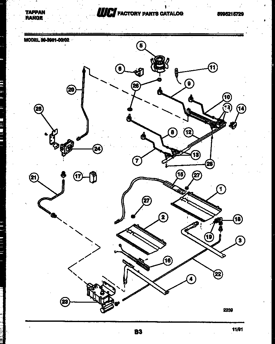 Tappan 30-3981-00-02 burner, manifold and gas control diagram