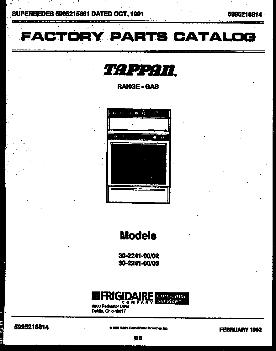 Tappan 30-2241-23-03 cover page diagram