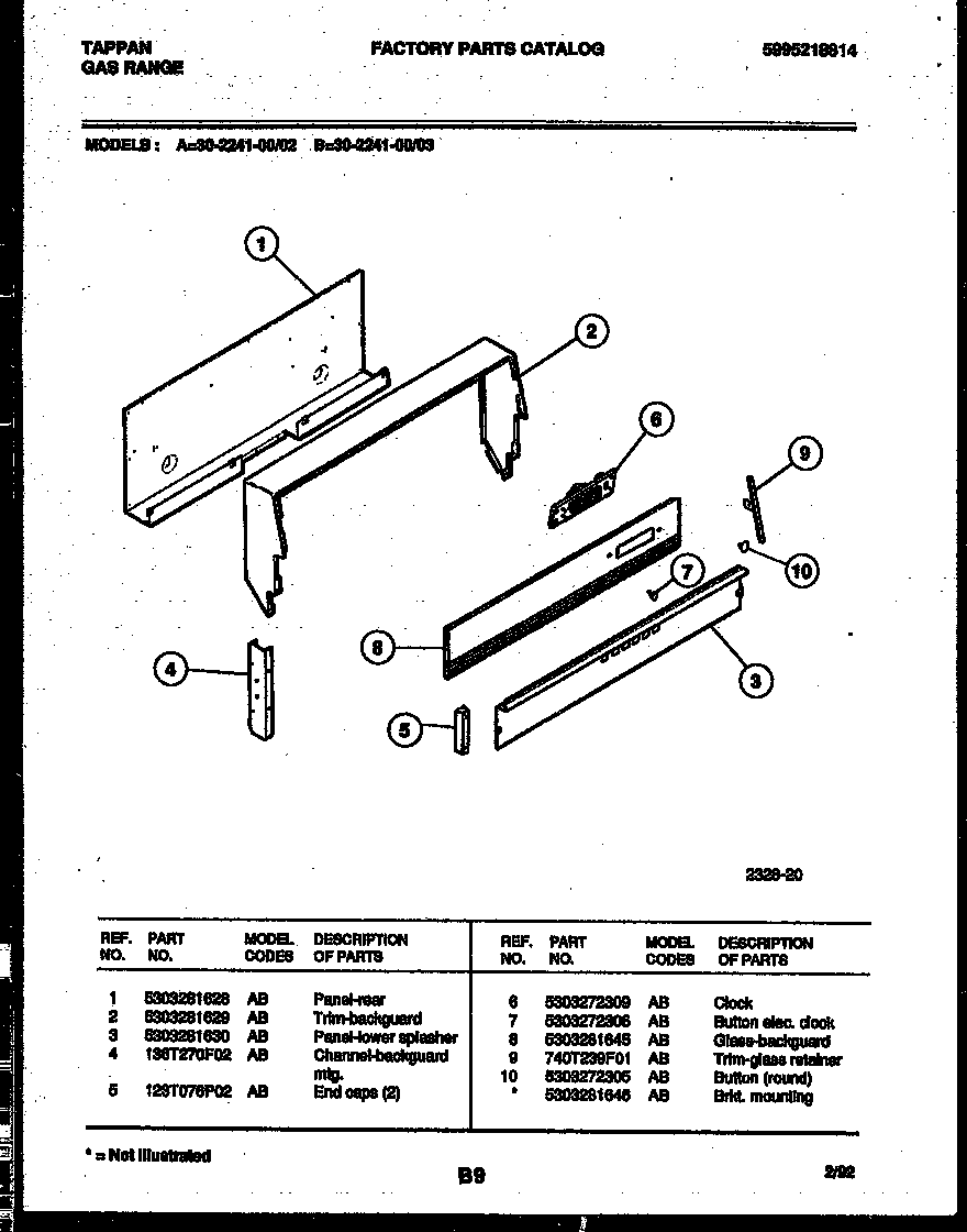 Tappan 30-2241-23-03 backguard diagram