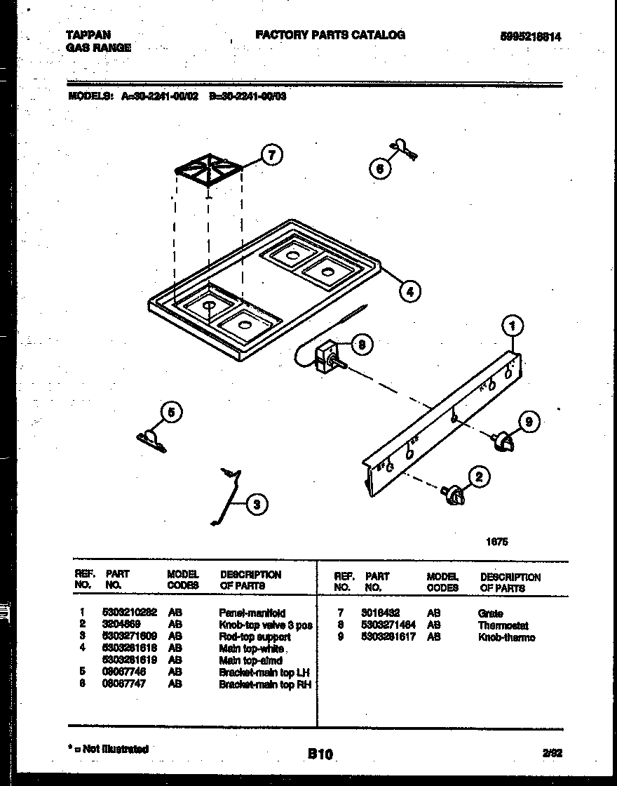 Tappan 30-2241-23-03 cooktop parts diagram