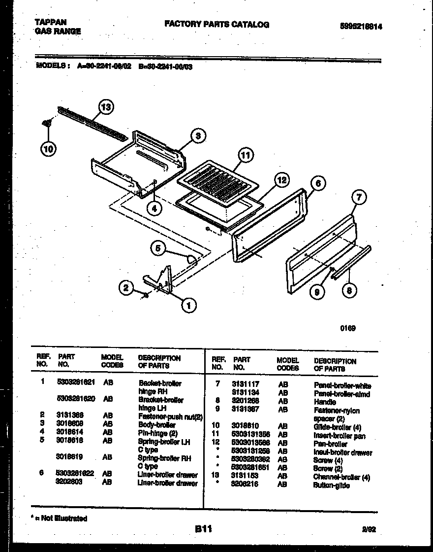 Tappan 30-2241-23-03 broiler drawer parts diagram