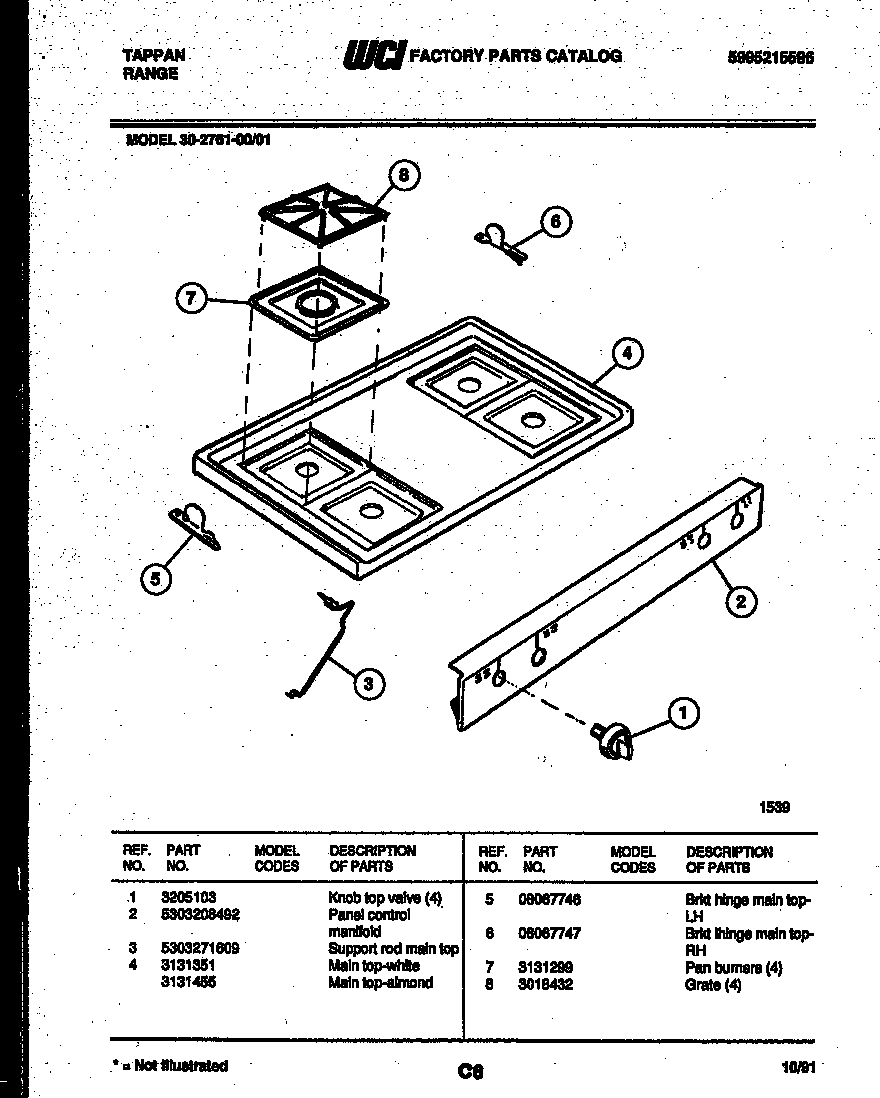 Tappan 30-2761-23-01 cooktop parts diagram