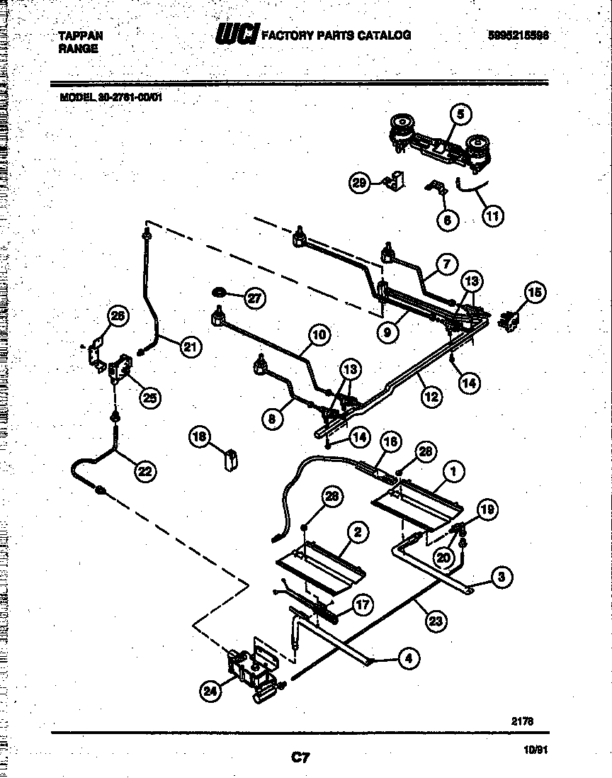 Tappan 30-2761-23-01 burner, manifold and gas control diagram