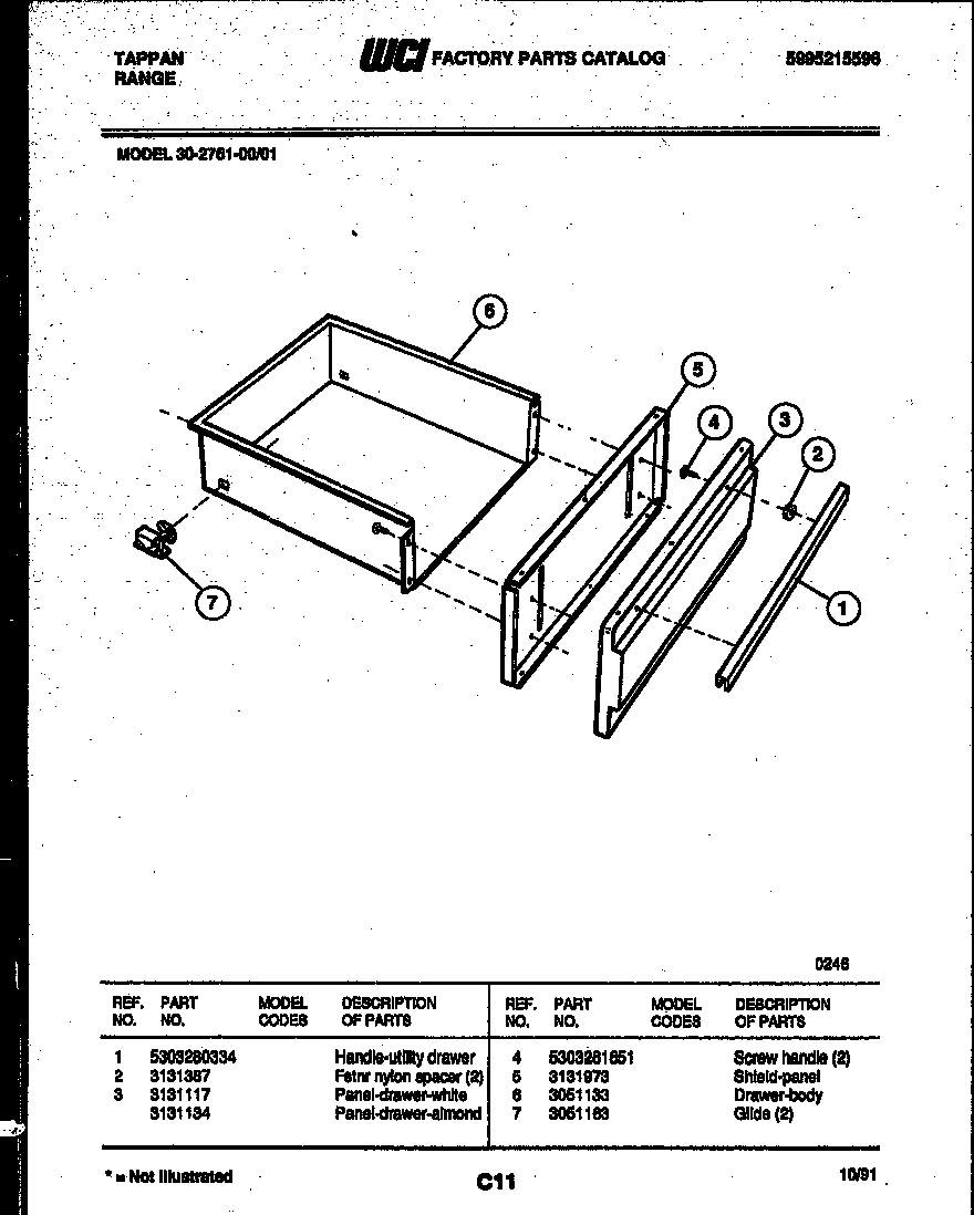 Tappan 30-2761-23-01 drawer parts diagram