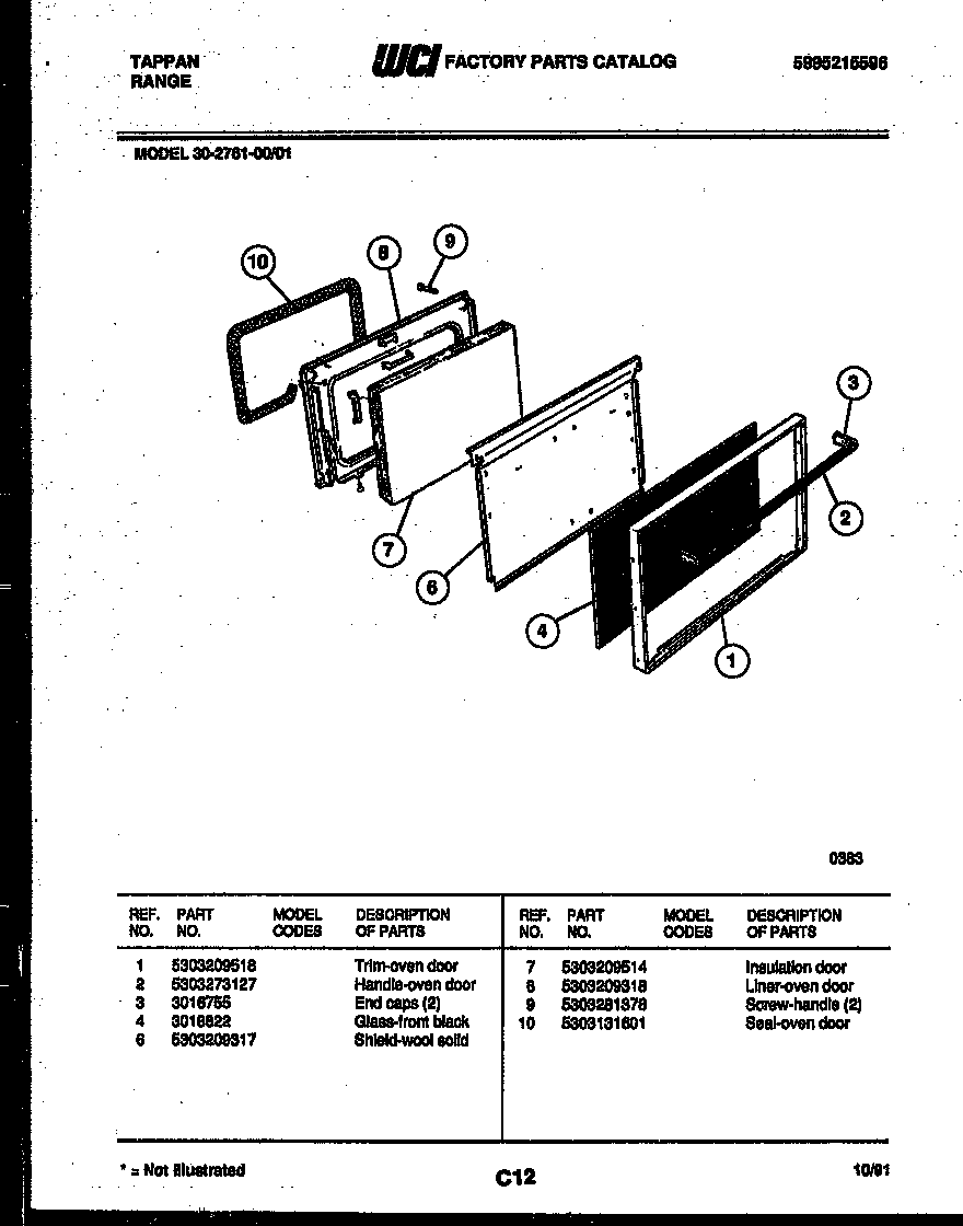 Tappan 30-2761-23-01 door parts diagram