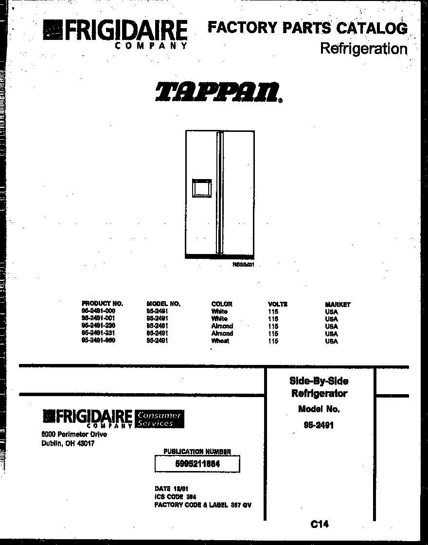 Tappan 95-2491-23-01 front cover diagram