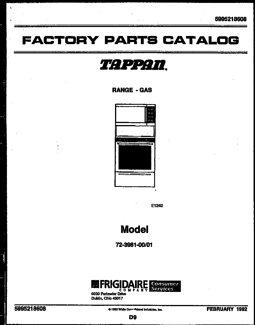 Tappan 72-3981-00-01 cover page diagram