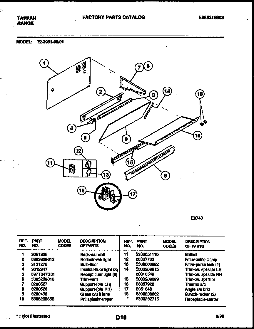 Tappan 72-3981-00-01 splasher control diagram