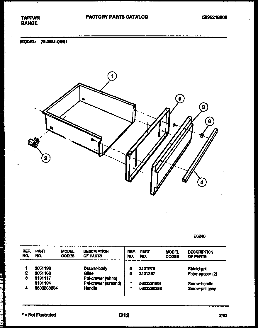 Tappan 72-3981-00-01 drawer parts diagram
