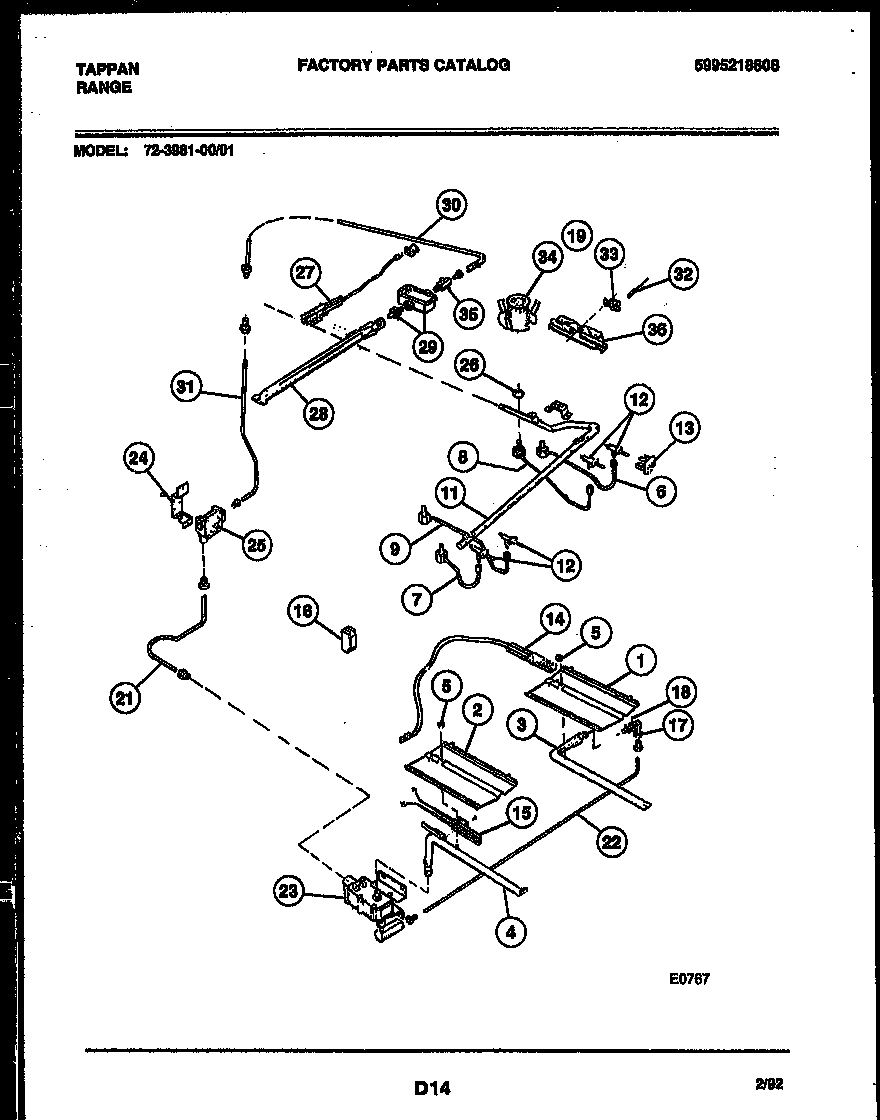 Tappan 72-3981-00-01 burner, manifold and gas control diagram
